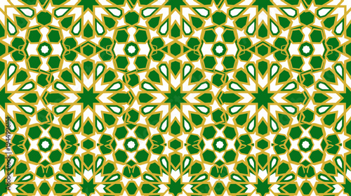 Intricate Islamic Geometric Pattern in Gold and Green for Festive Occasions