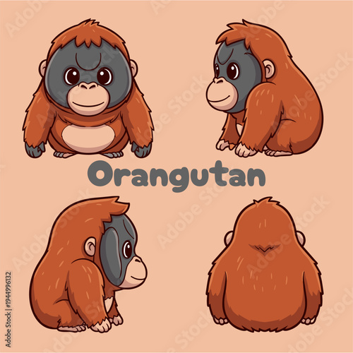 Cute orangutan mascot four brown images