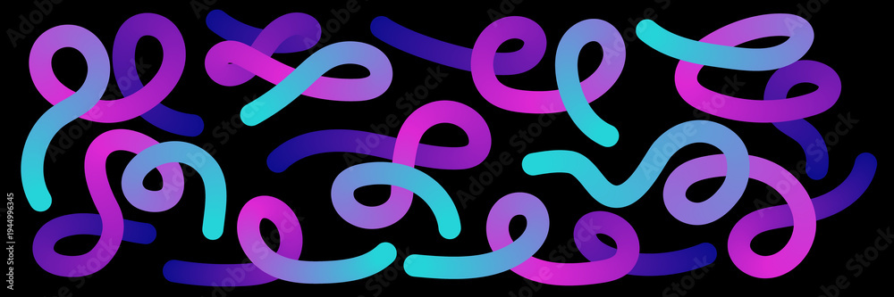 Obraz premium Abstract ribbon shapes with vibrant gradient colors on a black background. Dynamic, modern design suitable for digital art, branding, and creative projects. 