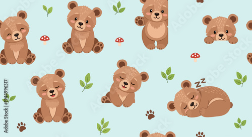 Cute Brown Bears Sitting Playful.