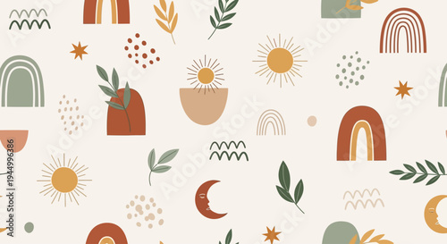 Colorful abstract shapes and symbols.