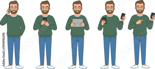 A smiling team of business people and diverse workers including a businessman, woman, and teenager shown as a vector illustration drawing