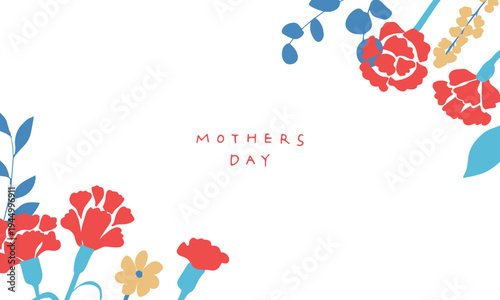 母の日イラスト。母の日のカーネーションと春の花イラストセット。Mother's Day illustration. Mother's Day carnation and spring flower illustration set.