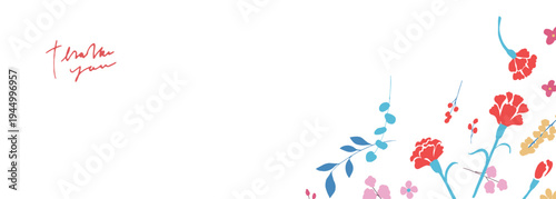 母の日イラスト。母の日のカーネーションと春の花イラストセット。Mother's Day illustration. Mother's Day carnation and spring flower illustration set.