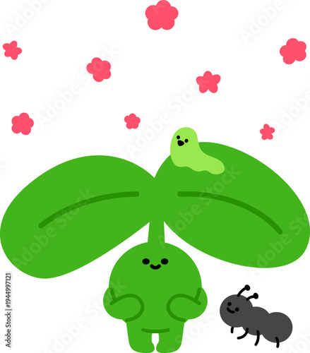 새싹 캐릭터 벡터_꽃비