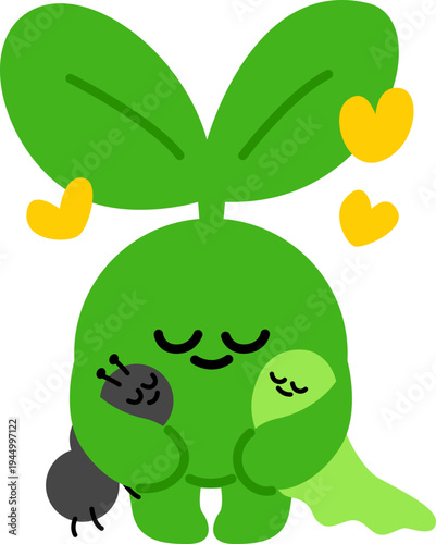 새싹 캐릭터 벡터_포옹 허그