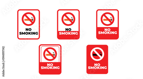 No Smoking Sign Icon Set – Red Prohibition Symbol Warning Labels