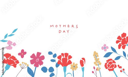 母の日イラスト。母の日のカーネーションと春の花イラストセット。Mother's Day illustration. Mother's Day carnation and spring flower illustration set.