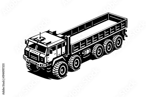 Isometric view of a generic military cargo truck showing cab geometry