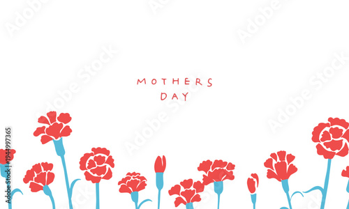 母の日イラスト。母の日のカーネーションと春の花イラストセット。Mother's Day illustration. Mother's Day carnation and spring flower illustration set.