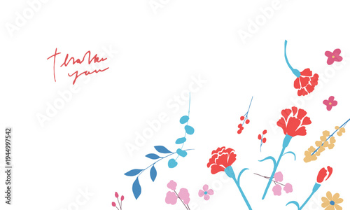 母の日イラスト。母の日のカーネーションと春の花イラストセット。Mother's Day illustration. Mother's Day carnation and spring flower illustration set.