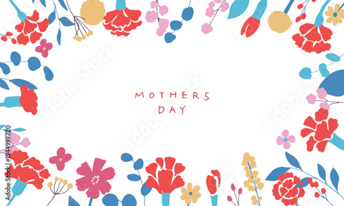 母の日イラスト。母の日のカーネーションと春の花イラストセット。Mother's Day illustration. Mother's Day carnation and spring flower illustration set.