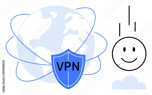 VPN security concept. VPN ensures secure global connections and online privacy. VPN protects data and enhances safe browsing. Ideal for cybersecurity, remote work, cloud services, tech apps
