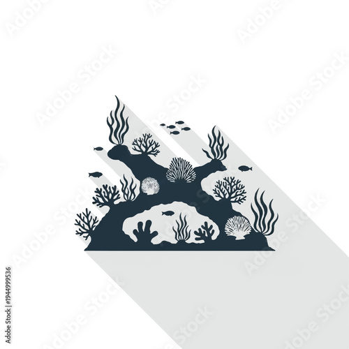 Coral Reef with Seaweed and Fish.