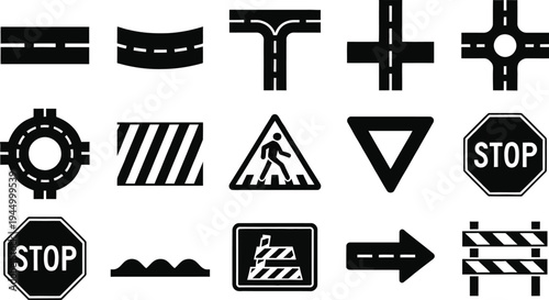 Set of 16 road traffic sign icons vector
