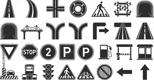 Set of 25 road traffic signs icons vector