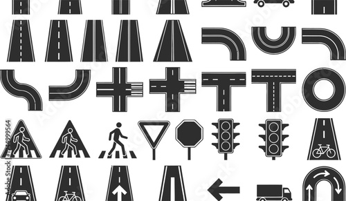 Set of 25 black road sign icons vector