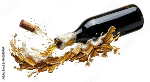 Artistic Impasto Golden Ale Splash: Hand-Painted Textured Oil Painting of Craft Beer Bursting from a Bottle with Rich Foam and Bold Brushstroke