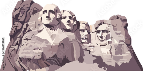 A stylized illustration of Mount Rushmore National Memorial featuring the carved faces of four U.S. presidents.