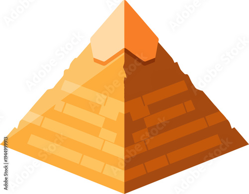 A stylized illustration of an ancient Egyptian pyramid with distinct sections of light and dark orange.