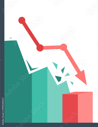 A downward trending graph showing a sharp decline and breaking apart, symbolizing financial loss or failure.