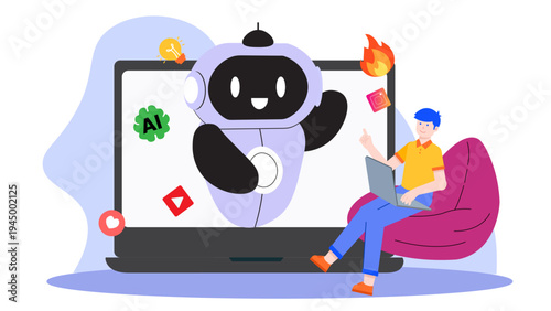 Future business concept featuring smart robots and AI assistance