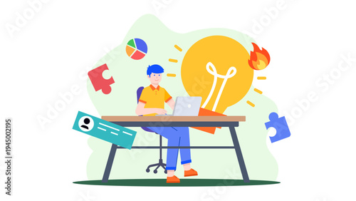 Person at a desk applying design thinking to solve business problems