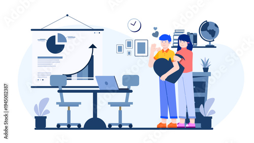 Heartfelt illustration of family business and entrepreneurship showing a couple working together in a home office