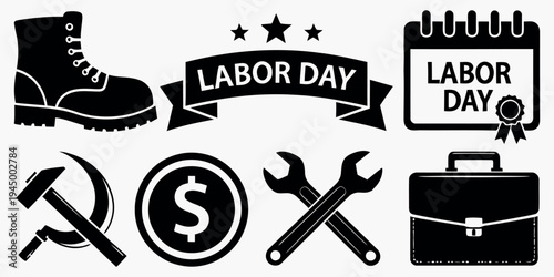 Labor day icons representing workers and labor rights
