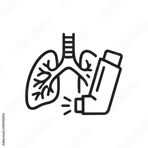Asthma inhaler lungs treatment line icon. Respiratory disease vector illustration isolated on white background.