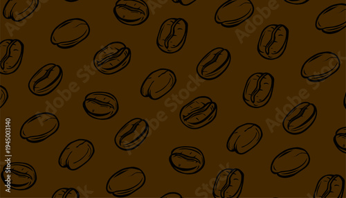 Coffee beans pattern. Doodle coffe seamless pattern. Each  bean displays rich brown tones and detailed texture. Simple design emphasizes natural coffee bean shapes and shadows