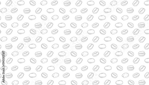 Coffee beans pattern. Doodle coffe seamless pattern. Each  bean displays rich brown tones and detailed texture. Simple design emphasizes natural coffee bean shapes and shadows