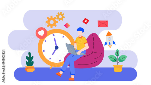 Freelancer working remotely with productive time management