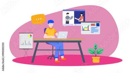 Team participating in a video conference for project updates