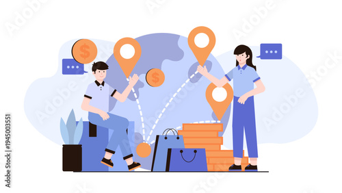 Business people managing international trade with money and goods