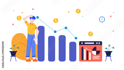 Man feeling confused by falling sales and economic recession trends