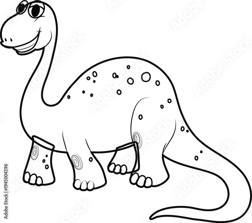 Cute Brachiosaurus Dinosaur Line Art Drawing Isolated on White Background for Kids Coloring Book Page