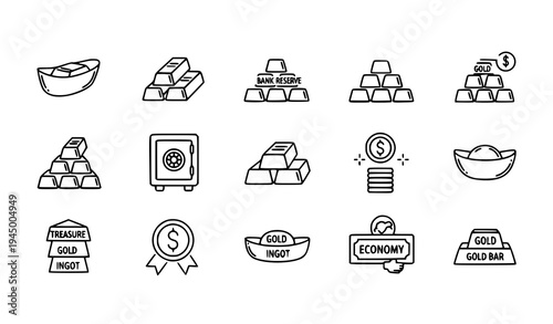 Gold bullion bar outline icon collection finance wealth ingot linear symbols