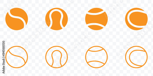 Tennis and padel balls, showcasing both filled and outline styles for sports design. Flat minimal sport elements for tennis branding, stickers, patterns, icons or web design. 