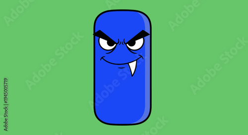 Evil Blue Capsule Character with Fangs