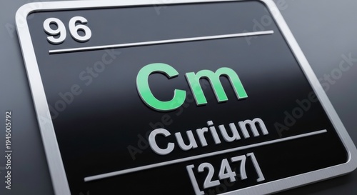curium element tile cm symbol with atomic number 96 close up