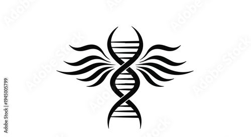 Stylized DNA helix with outstretched wings, symbolizing genetic discovery and life's potential.