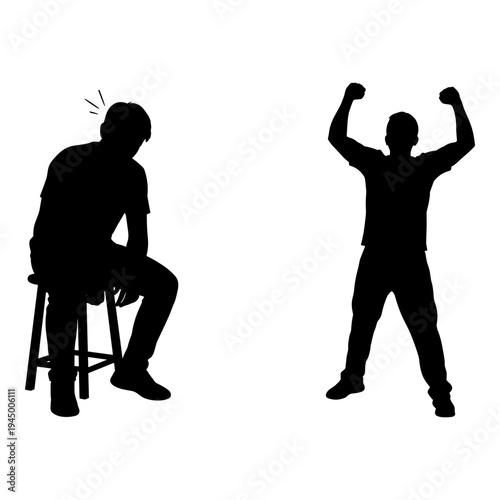 Contrast of defeat and triumph in human silhouettes Vector, illustration