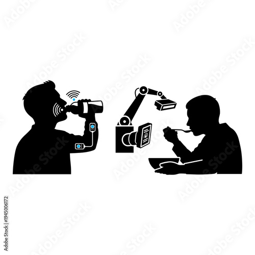Remote communication and robotic assistance during a meeting Vector, illustration