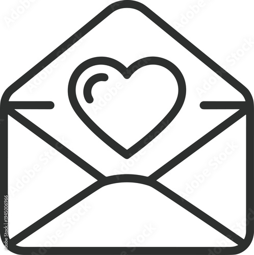 Black Outline Envelope Icon with a Heart Symbol Inside Keywords: envelope, letter, mail, message, love, heart, symbol, icon