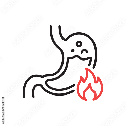 Acid reflux stomach burning line icon. Gastric acid disease vector illustration isolated on white background.