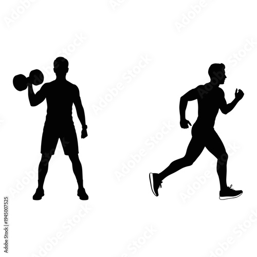 Two silhouettes of individuals engaging in different physical activities. Vector, illustration