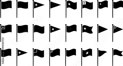 Flag icon. Set of black flag icons. Vector illustration. Flag icon collection
