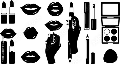Red lipstick icons set. Womens lipstick icon in flat style. Vector illustration
