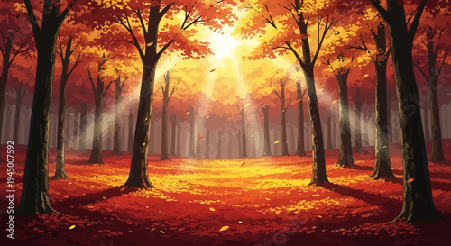 Autumn Forest Scene with Sunlight
